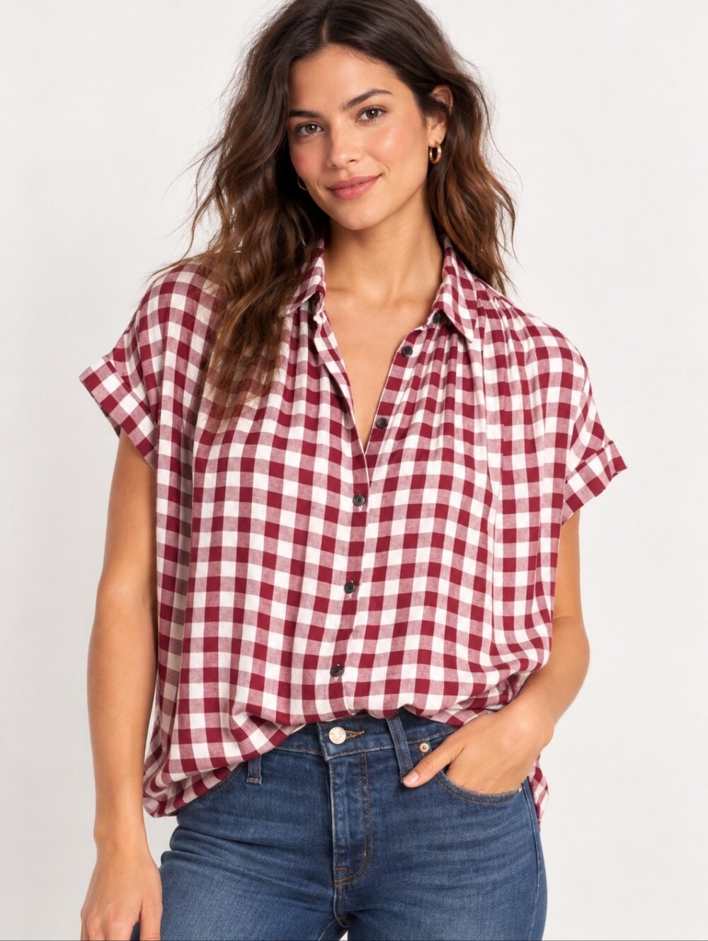 ❤️ MADEWELL CENTRAL SHIRT / TOP IN RED WHITE GINGHAM, XXS